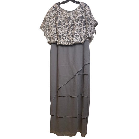 Maya Brooke Dress Womens 14W Maxi Formal Tiered Sequined Old‎ Money 48" Long NWT - Picture 1 of 13